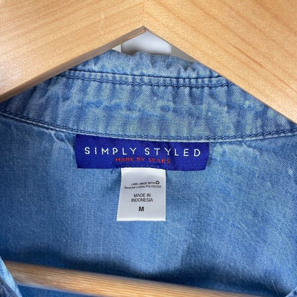 Simply Styled Upcycled DIY Bleach Distressed Blue Lyocell Top‎ Shirt Medium - Picture 7 of 7